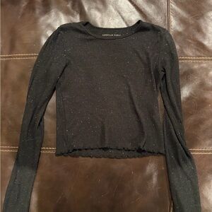 American Eagle Outfitters Black Sparkle Long Sleeve Top